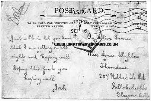 <p>Text of postcard from John Scott to his fiance
